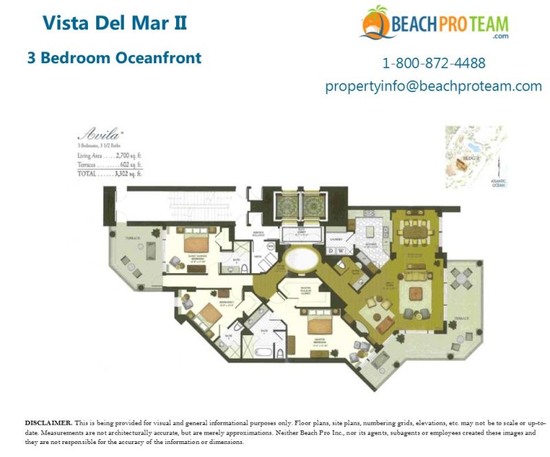 Grande Dunes - Vista Del Mar Avila Floor Plan - 3 Bedroom Oceanfront